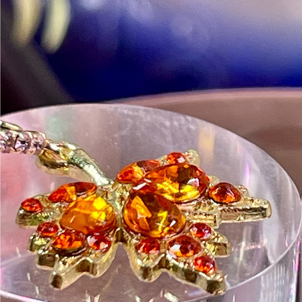 Tangerine Quartz Leaf SET. Earrings and Pendant Necklace. 14k plated - Picture 7 of 8